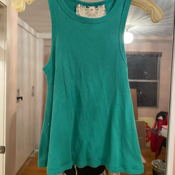 Teal Flowy Tank Top White Flower Embroidery Sz S!! - Picture 3 of 4